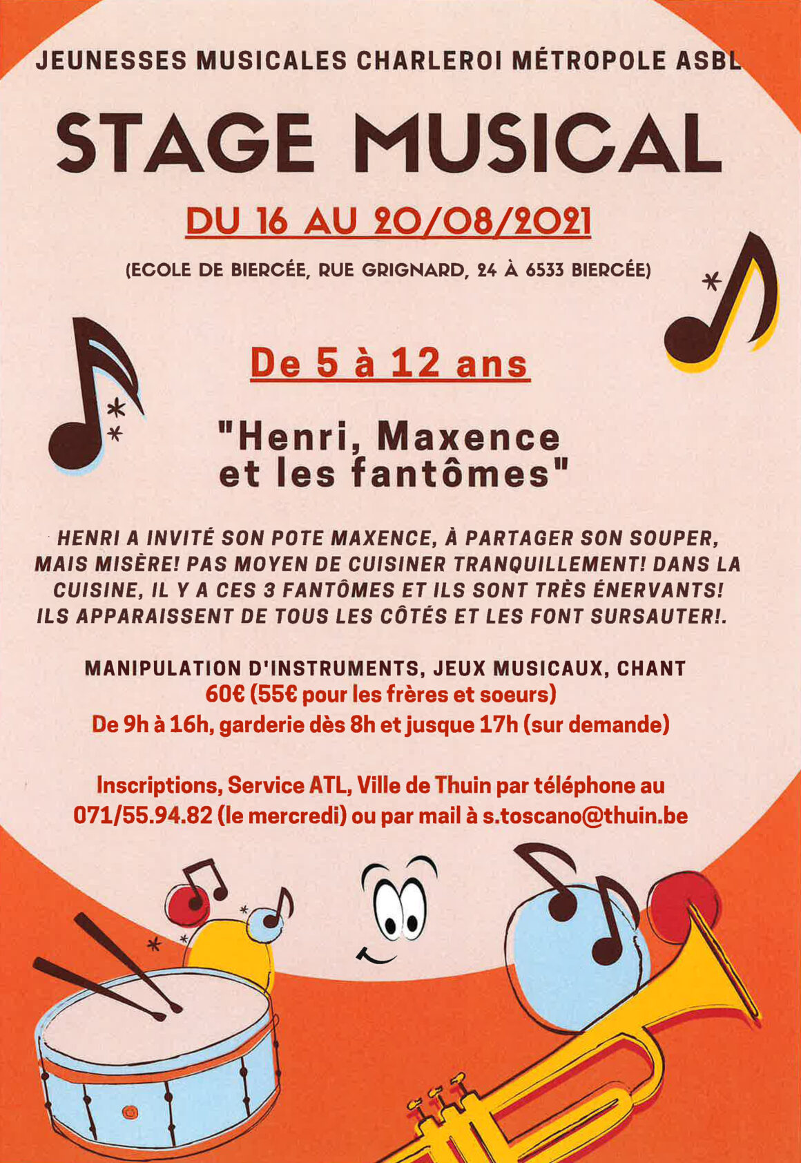 STAGE MUSICAL à Biercée pour les 5-12 ans du 16 au 20 août 2021.