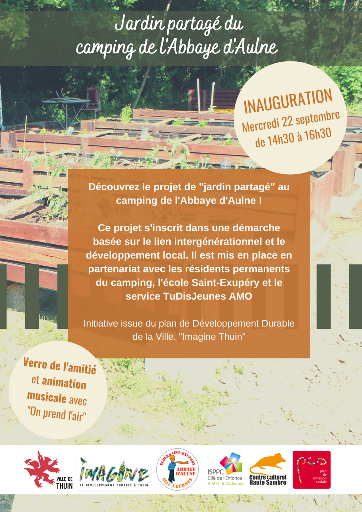 Invitation à l’inauguration du projet « Imagine Thuin » au camping de l’Abbaye d’Aulne.