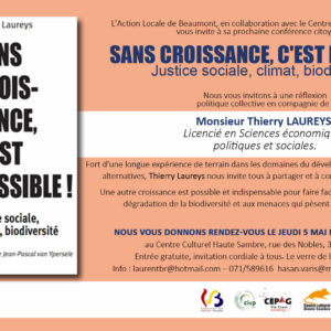 Conférence citoyenne :  SANS CROISSANCE, C’EST POSSIBLE !  Justice sociale, climat, biodiversité.