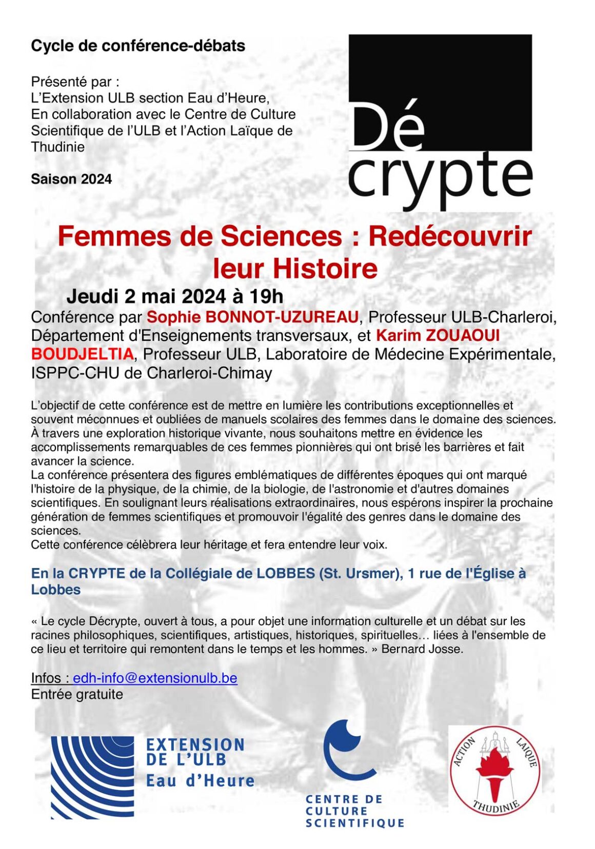 Cycle de conférence-débats – Femmes de Sciences : Redécouvrir leur Histoire